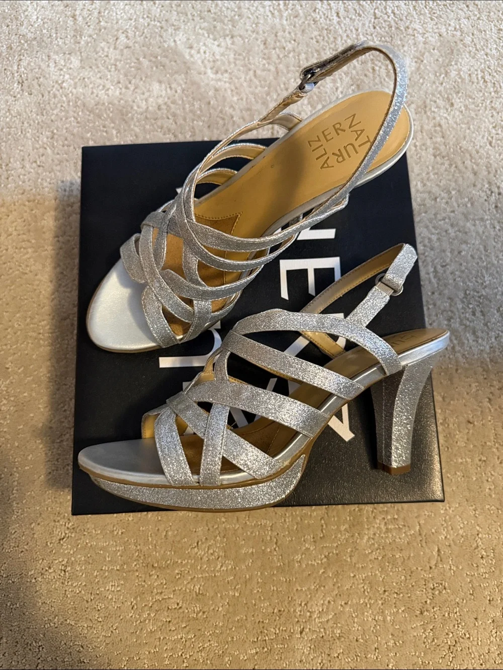 Silver strapped heels